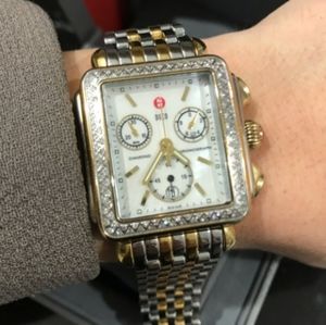 Michele Art Deco Two Tone Diamond Dial Watch